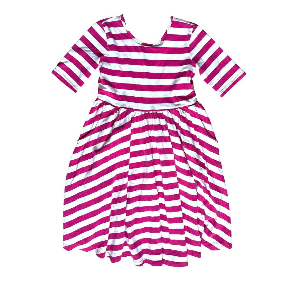 Hanna Andersson Girls Striped Dress in Pink White Size 12